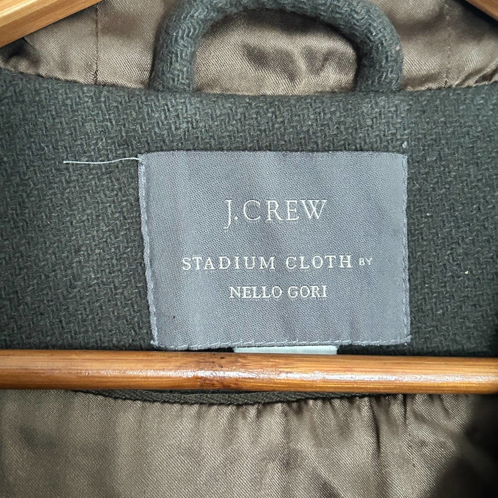 J. Crew Hooded Stadium Cloth Nello Gori Wool Coat 10 Olive Green J.Crew Peacoat - Picture 5 of 5